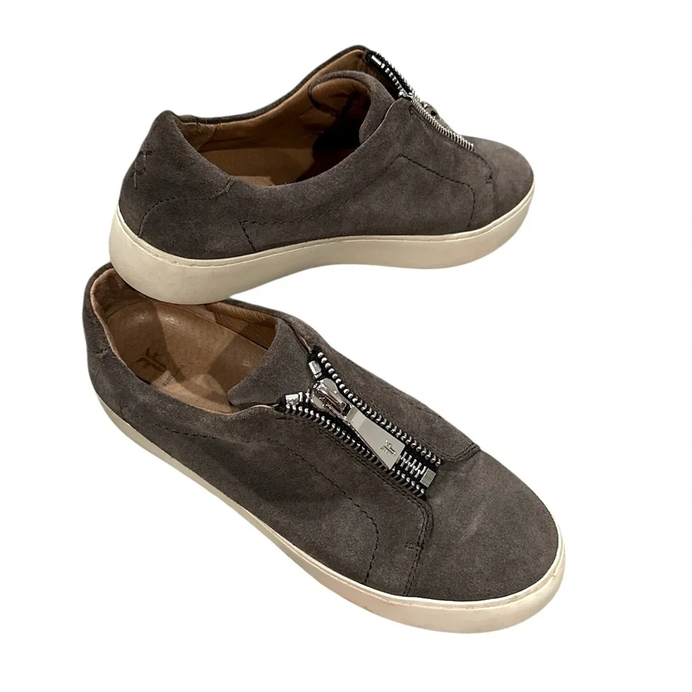 FRYE LENA SUEDE ZIPPER CENTER FRONT GREY PLATFORM SNEAKER SHOES 8